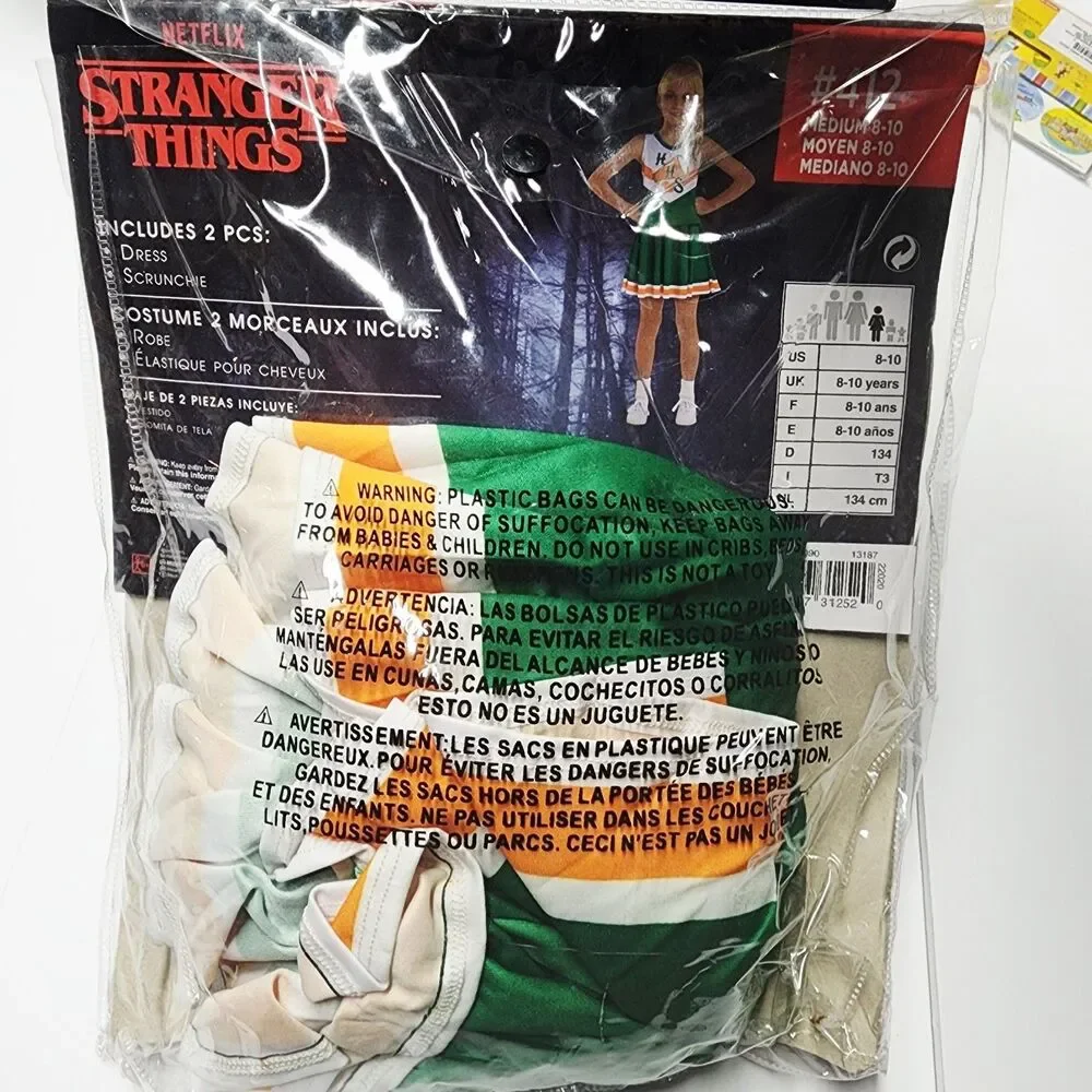 Stranger Things Hawkins High School Cheerleader Outfit M 8-10 Dress & Scrunchie
